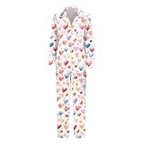 QJDFLL Modischer, bedruckter Heimkleidungsanzug für Damen, lockerer und bequemer, lässiger Zweiteiler mit langärmeligem Hemd Hose(Weiß,XL)