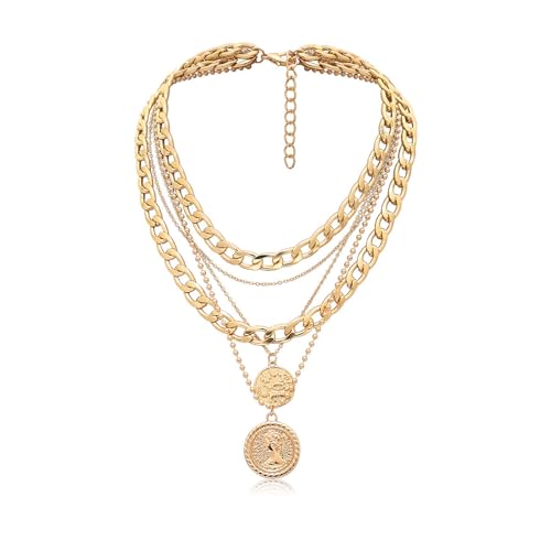 Atiptu Vintage Pirate Necklace for Women Chunky Layered Link Chain Choker Coin Necklaces Punk 80s 90s Necklace Pirate Jewelry for Women Men Prom Costume