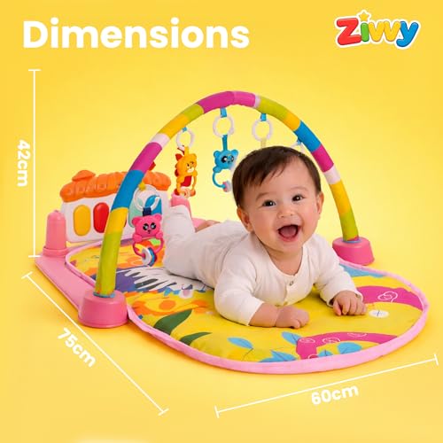 Image of Pink Play Gym for Babies 0 to 18 Months | Play Mat with Tummy Time Hanging Toys for Newborn | Floor Mat for Kids Playing | Infant Toys for 0 to 6 to 18 Months | New Born Baby Essentials & Gifts