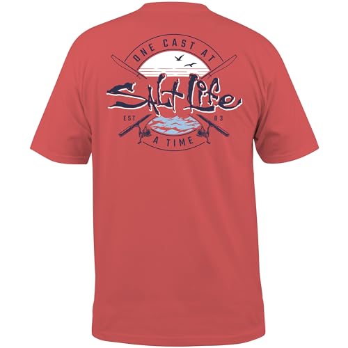 Salt Life One Cast at A Time Short Sleeve Tee Burnt Coral Large