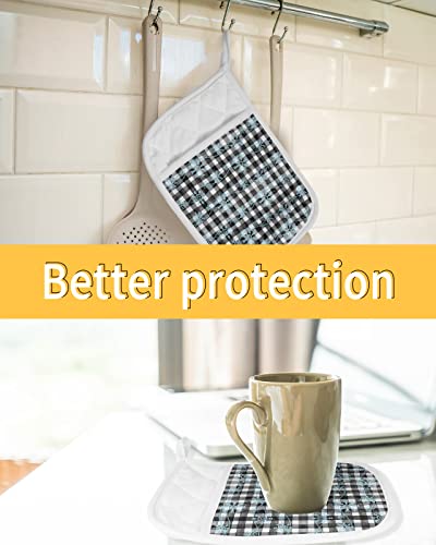 2 Pack Pocket Pot Holders, Christmas Snowflake Hot Pads For Kitchen Heat Insulation Potholders, Black White Plaid Xmas Blue Snowflake Pot Holder Oven Mitts Hot Pad Trivet For Baking Cooking 9"X7" #TOP6