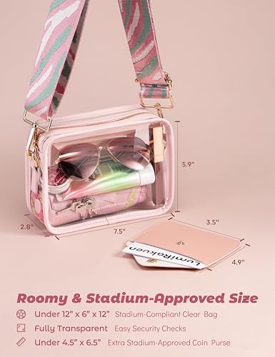 Image of Clear Crossbody Purse Stadium Approved, 3-in-1 Small Bag with Guitar Strap & Pouch, Fits 12x6x12 Policy Concerts