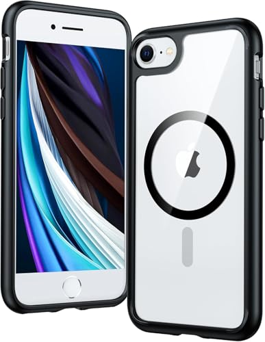 Image of NISHTECH for iPhone 7 Plus, iPhone 8 Plus Case: Clear Magnetic Slim Fit Case Compatible with Magsafe Rugged Protective Transparent Cover (Black Magnetic)