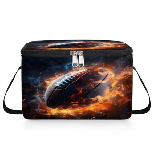 GzLeyigou Fire American Football Lunch Bags for Women Men 9 Cans, Hot & Cold Food Delivery Bag Insulated Grocery Bag Insulated Lunch Box Cooler Bag for Office Work Picnic Beach