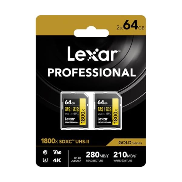 LEXAR Pack de 2 Cartes SD Pro Gold Series UHS-II 1800x 64GB V60 - Image 3