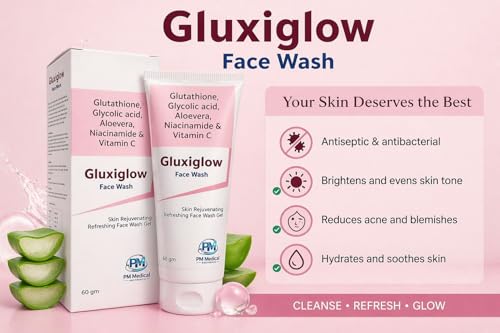 Image of Gluxiglow Face Wash Gel with Glycolic Acid, Niacinamide, Vitamin C & Aloe Vera | Gentle Daily Cleanser for Fresh & Radiant Skin | 60 gm