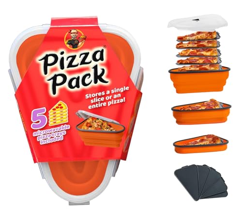 PIZZA PACK The Perfect Reusable Pizza Storage Container with 5 Microwavable Serving Trays - BPA-Free Adjustable Pizza Slice Container to Organize & Save Space, Orange PIZZA PACK The Perfect Reusable Pizza Storage Container with 5 Microwavable Serving Trays - BPA-Free Adjustable Pizza Slice Container to Organize & Save Space, Orange