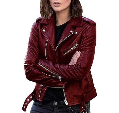 Veste de motard fine femme en similicuir coupe vent et légère