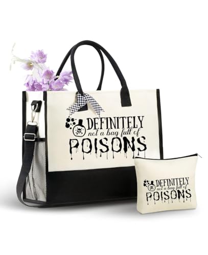 Image of InnoBeta Witchy Gifts Canvas Tote Bag for Women Girls Witches, Halloween Themed Bag with Top Zipper Closure and Shoulder Strap, Goth Gifts for Halloween, Birthday, Christmas
