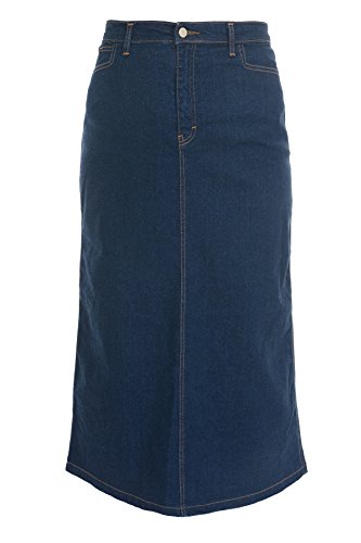 Ice Cool Ladies Women's Indigo Stretch Denim Maxi Skirt Sizes 4 to 28. Length 35
