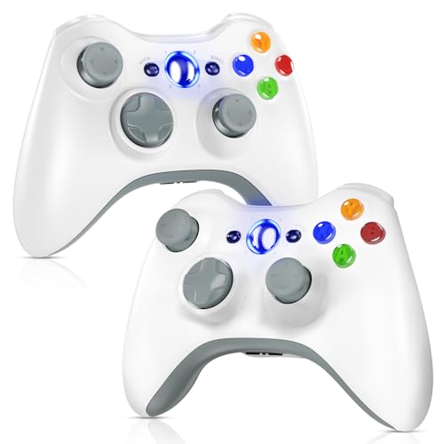 Image of Gamrombo 2 Pack Replacement for Xbox 360 Controller, Wireless Controllers Gamepad Upgraded Joystick Compatible with 360 & Slim, Windows 11 /10 /8 /7 PC Controller with Dual Shock, 2.5mm Audio Jack(White)