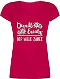 T-Shirt Damen V Ausschnitt - Kompatibel mit Oktoberfest Damen Trachtenshirt - Dirndl Ersatz der Wille zählt - weiß - L - Fuchsia - Shirt t Shirts Kurzarm Oberteile Tshirt t- für - XO1525
