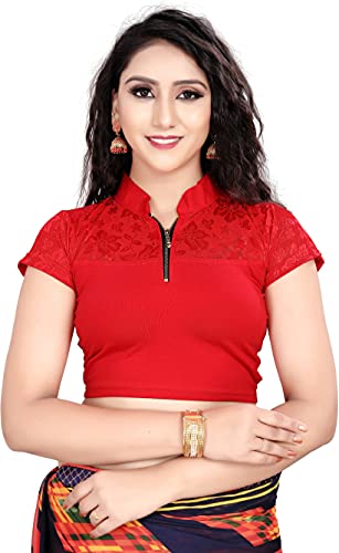 Image of Women's Cotton Short Sleeve Classic Blouse (SC-111-RED- Red 40)