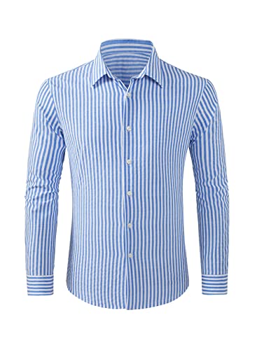 Jolicloth Freizeithemd Herren Baumwolle Gestreiftes Hemd Casual Langarm Button Down Bussinesshemd Regular Fit Blau L Cover