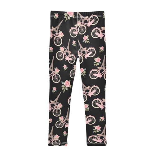Pink Eiffel Tower Bike Rose Girls Leggings Soft Stretch Workout Yoga Dance Pants for Kids Casual Tights2