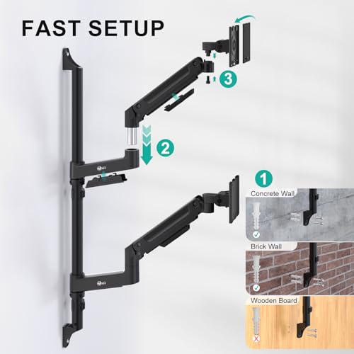Image of WALI Vertical Dual Monitor Wall Mount for 13-49 inch Screens, Heavy Duty Stacked Dual Monitor Stand for Wall, Adjustable Ultrawide Monitor Arm Wall Mounted, Holds up to 44 lbs (GSWM002-P), Black