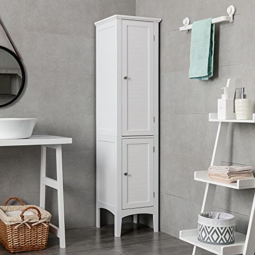 Tangkula Tall Bathroom Storage Cabinet, 5-Tier Wooden Freestanding Tower Cabinet Floor Organizer, Narrow Storage Floor Cabinet W/2 Doors & Shelves For Bathroom Living Room Bedroom Kitchen #TOP1