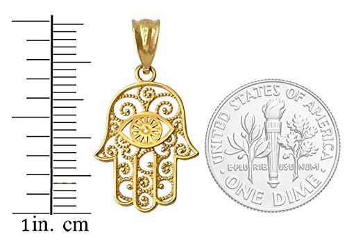 La Blingz 10K Yellow Gold Hamsa Evil Eye Filigree Charm Necklace (Pendant (No Chain)) #TOP2