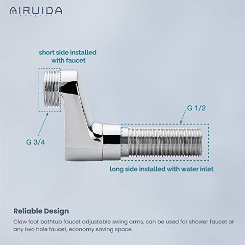 Airuida Extended Thread Adjustable Swing Arms 3-3/8 Inch Wall Mount Clawfoot Bathtub Shower Faucet Adapter 2.17 Inch Commercial Utility Eccentric Screw Plus Size 1 Pair Chrome Polish #TOP1