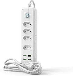 Filtro de Linha Premium 4 Tomadas e 4 Portas USB - Régua de Energia com Proteção Contra Surtos (DPS), Bivolt, Antichamas - Ideal para PC Gamer, Home Office e Escritório.