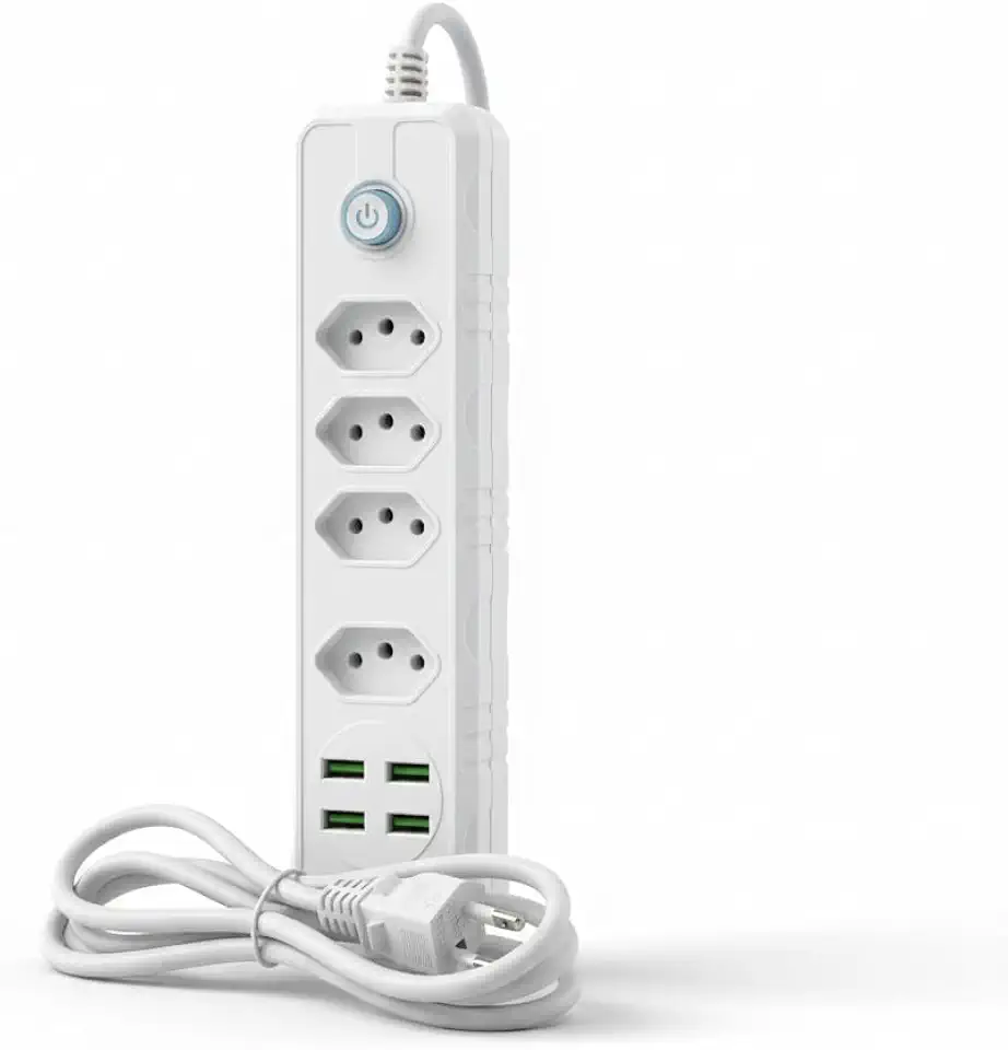 Filtro de Linha Premium 4 Tomadas e 4 Portas USB - Régua de Energia com Proteção Contra Surtos (DPS), Bivolt, Antichamas - Ideal para PC Gamer, Home Office e Escritório.