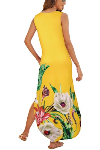 Image of Hount Women's Casual Summer Sleeveless Dress Loose Split Maxi Dresses with Pockets