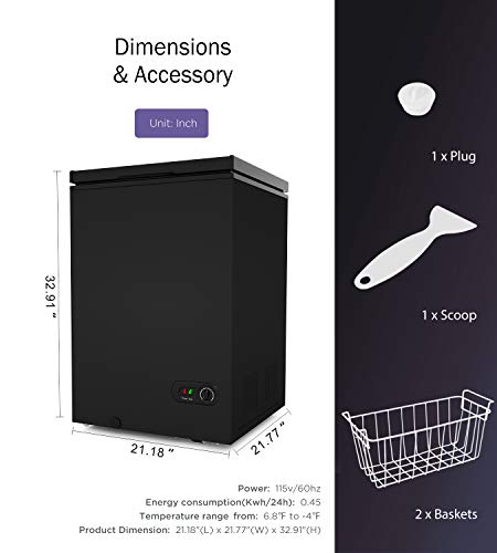 Coolhome 3.5 Cubic Feet Chest Freezer With Removable Basket, From 6.8℉ To -4℉ Free Standing Compact Fridge Freezer For Home/Kitchen/Office/Bar (Black, 3.5 Cu.ft.-Normal) #TOP5
