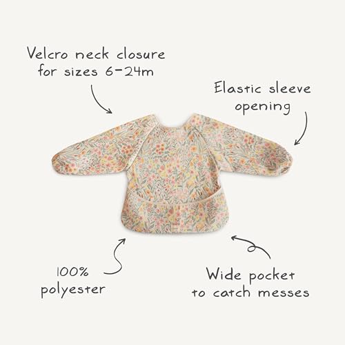 mushie Long Sleeve Baby Bib | Water Resistant Adjustable Fit for Ages 6-24 Months