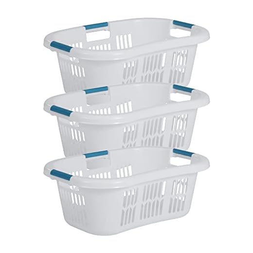 Rubbermaid 2.1-Bushel Small Hip-Hugger Portable Plastic Laundry Basket with Grab-Through Handles, White (3-Pack)