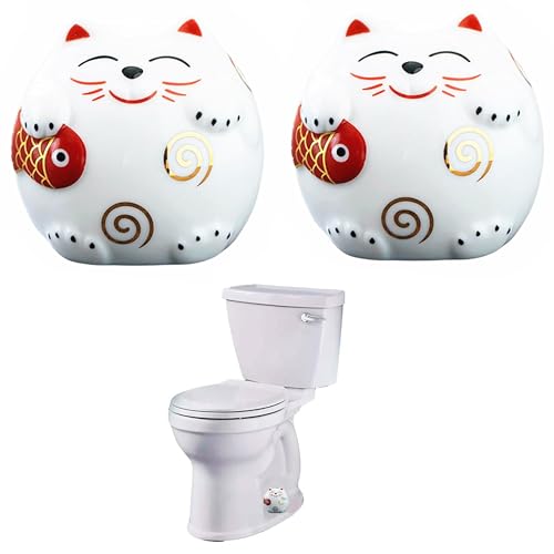 FKOG Ceramic White Cat Toilet Bolt Caps, Toilet Floor Bolt Covers, Toilet Replacement Parts Bathroom Decorative Accessory Universal Fit & EASY TO INSTALL (Cat)