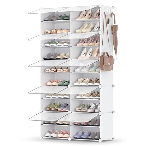 SONGMICS Shoe Rack Organizer, 10-Tier Shoe Storage Cabinet for Closet and Entryway, Holds 40 Pairs of Shoes, Adjustable, Cloud White and Trasparent ULPC035W01 10 Cubes Cloud White + Traspare