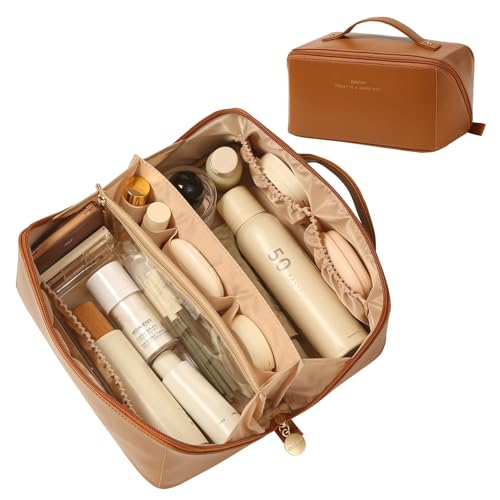 Linsiter Makeup Brush Travel Case Stand Up, High Capacity Makeup Organizer Portable Travel Makeup Brush Holder (Pink)