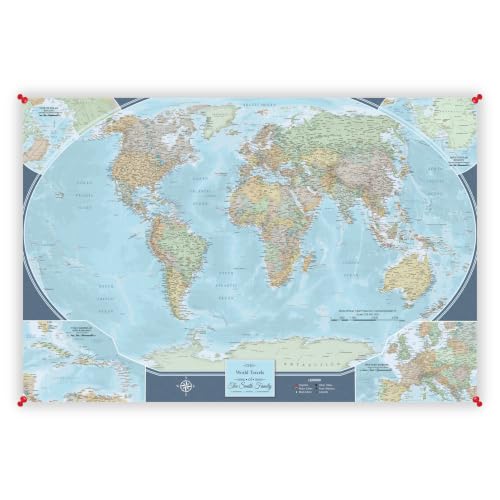 Image of Signature World Map Poster with Pins - Personalized Travel Canvas - Wall Decor for Travelers - Extra Large 34 inch x 51 inch
