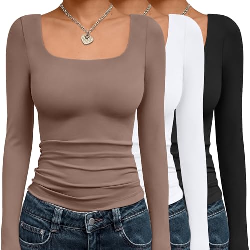 AUTOMET 3 Pack Womens Long Sleeve Shirts Fall Fashion Scoop