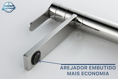 Torneira Água Fria Banheiro 1/4 volta Gowff Cromada Redondo Alto Bica Giro 360º