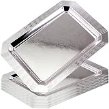 Maro Megastore (Pack of 5) 14 inch x 9.8 inch Octagonal Chrome Plated Silver Serving Tray Stylish De