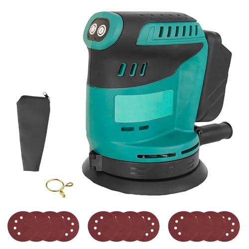 Cordless Orbital Sander, 125mm Electric Sander with 12Pcs Sanding Sheets, 3-Speed Settings, Ideal for DIY Sanding Polishing Finishing Woodworking(No Battery)
