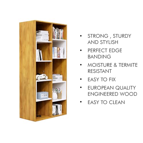 Image of Bniture 10 Tier Engineered Wood Open Book Shelf Wooden Bookshelf for Home, Kids Room & Study Room | Multipurpose Free Stand Corner Book Organizer for Library Room, Office | Giant Wood & Frosty White