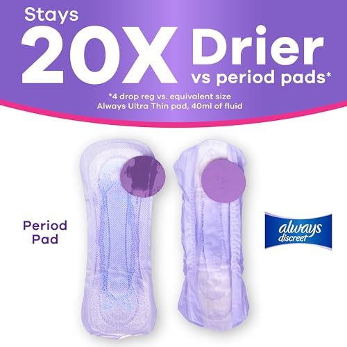 Image of Always Discreet Adult Incontinence Pads for Women, Drier, 4 Drop Regular Length, Moderate Absorbency, Pads for Bladder Control Management, Bladder Leaks, & Postpartum Pads, 108ct