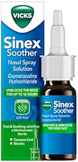 Vicks Nose Spray, Sinex Soother, Decongestant Nasal Spray For Blocked Nose Due To Cold Or Rhinitis, With Aloe Vera, Natural Eucalyptus Extract, Blocked Nose Relief With A Menthol Scent, 15 ml