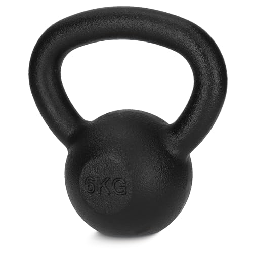 4FIZJO Kettlebell aus Gusseisen 6 kg Schwunghantel für Fitness Kraft und Ausdauertraining Kugelgewicht Rundgewichte für Zuhause Turnhalle Gewichte Bodenschonende - Kugelhantel Farbe: Schwarz