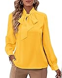 Rooscier Women's Bow Tie Neck Long Sleeve Buttton Cuff Chiffon Elegant Blouse Yellow Small