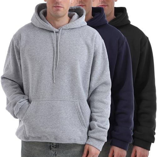 Taiyin 3 Pack Men's Lightweight Fleece Pullover Hoodie Long Sleeve Sweatshirt with Pockets for Men