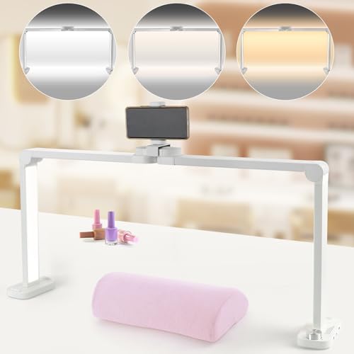 EBANKU Nail Tech - Lámpara para escritorio, plegable, 7 modos, 3200 K-5600 K, lámpara LED de manicura regulable, luz de escritorio para tecnología de uñas, extensión de pestañas