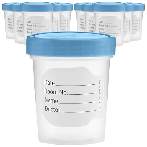 Specimen Cups with Leak Proof Screw on Lids - 4oz Clear Non-Sterile Urine Sample Jars - Containers for Safe Pee, Stool, Semen Sample Collection for Testing (10)