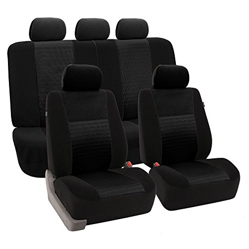FH Group Car Seat Covers Full Set 3D Air Mesh Universal Fit, Automotive Seat Covers, Low Back Front Seat Cover Airbag Compatible Split Bench Rear Seat, Washable Car Seat Cover for SUV, Sedan Black