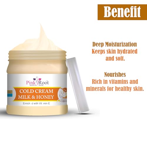 Image of Pink Root Milk & Honey Cold Cream 500ml, Helps in Glowing & Moisturising Skin enriched with Vitamin E Oil, Shea Butter