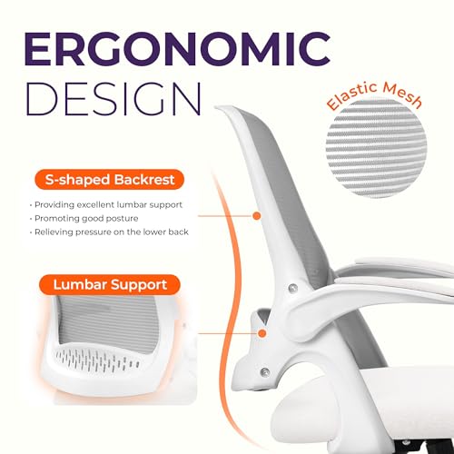 Image of NEO CHAIR Office Desk Chair, Ergonomic Mesh with Flip-Up Armrests, Ivory