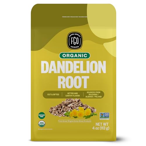 Image of FGO Organic Dandelion Root, Cut and Sifted Loose Tea, 4 Ounce Resealable Bag, Packaging May Vary (Pack of 1)