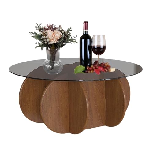 KaBuea Mesa de Centro de Mediados de Siglo, mesas de Centro de Vidrio para Sala de Estar, Mesa de Centro Redonda de Granja para Espacios pequeños, Mesa de Centro otomana, Madera